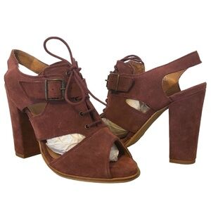 SCHULER & SONS Slingback Heels Womens 8 Burgundy Open Toe Suede Anthropologie